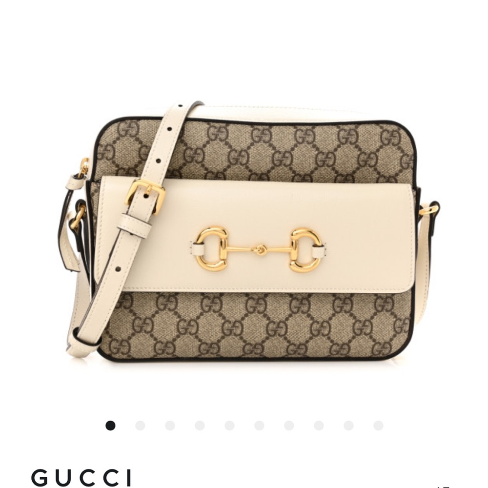Like New GUCCI HORSEBIT 1955 SMALL SHOULDER BAG - Beige & Ebony GG Supreme